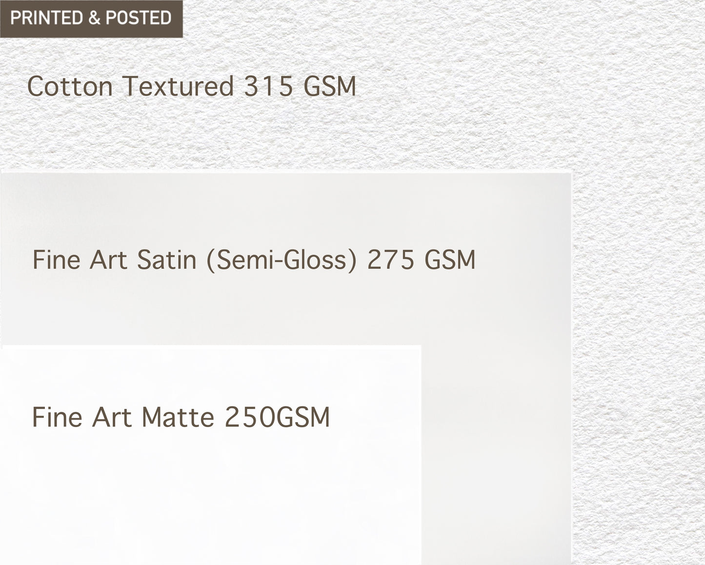 a close up of 3 fine art papers available