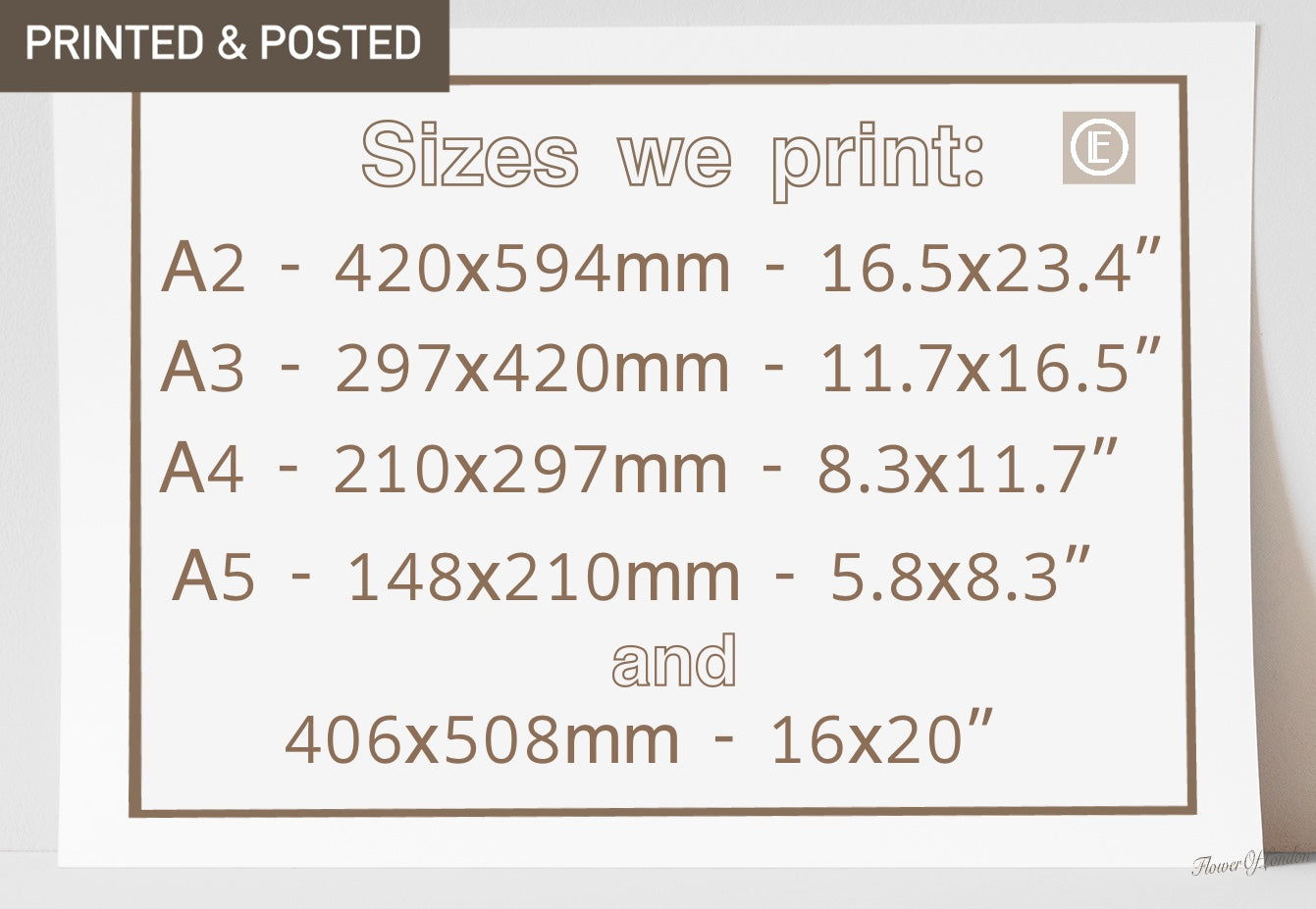 information about sizes of fine art prints produced by FlowerOfLondon.