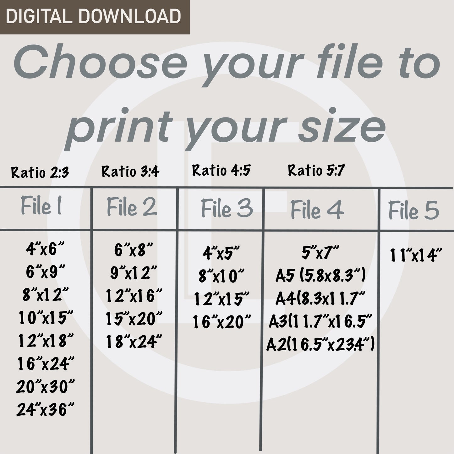 additional information about the product: how to choose the right size for your digital downlodable or printable artwork.