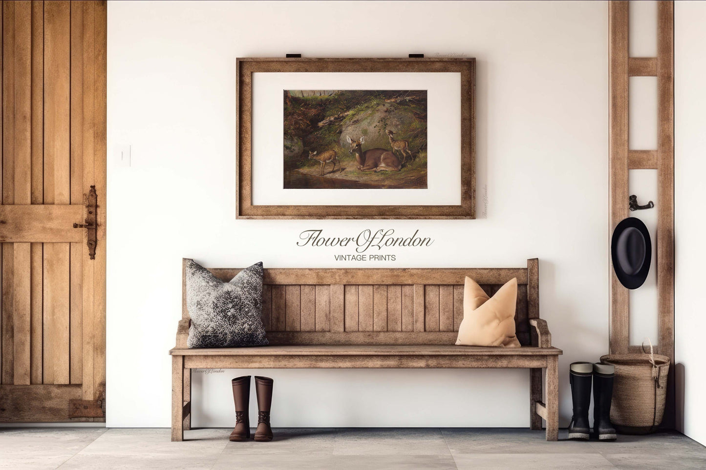 Vintage Deer Print, Rustic Nursery Deer Calf Fawn Doe Easter Painting, #34