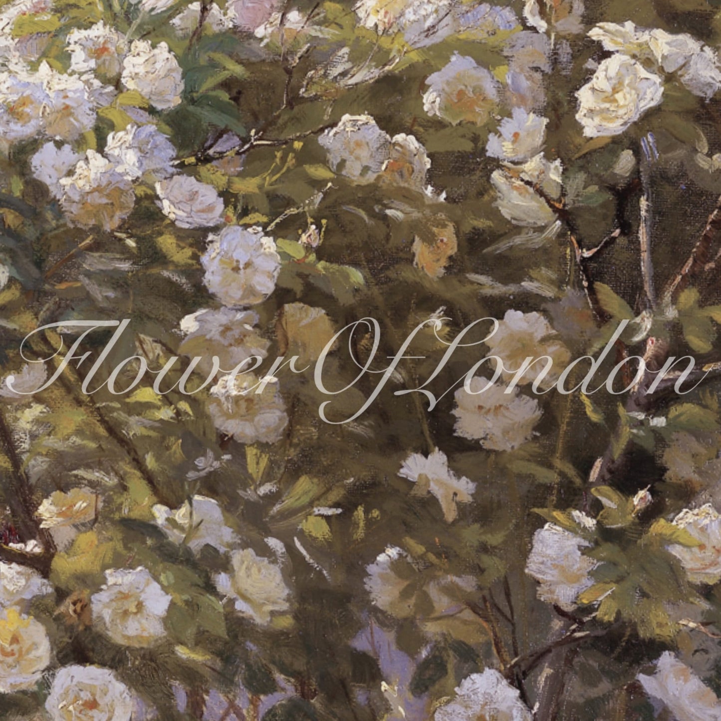 Blossoming Rose Garden Print, Vintage Spring Blooming Garden Oil Painting, #57
