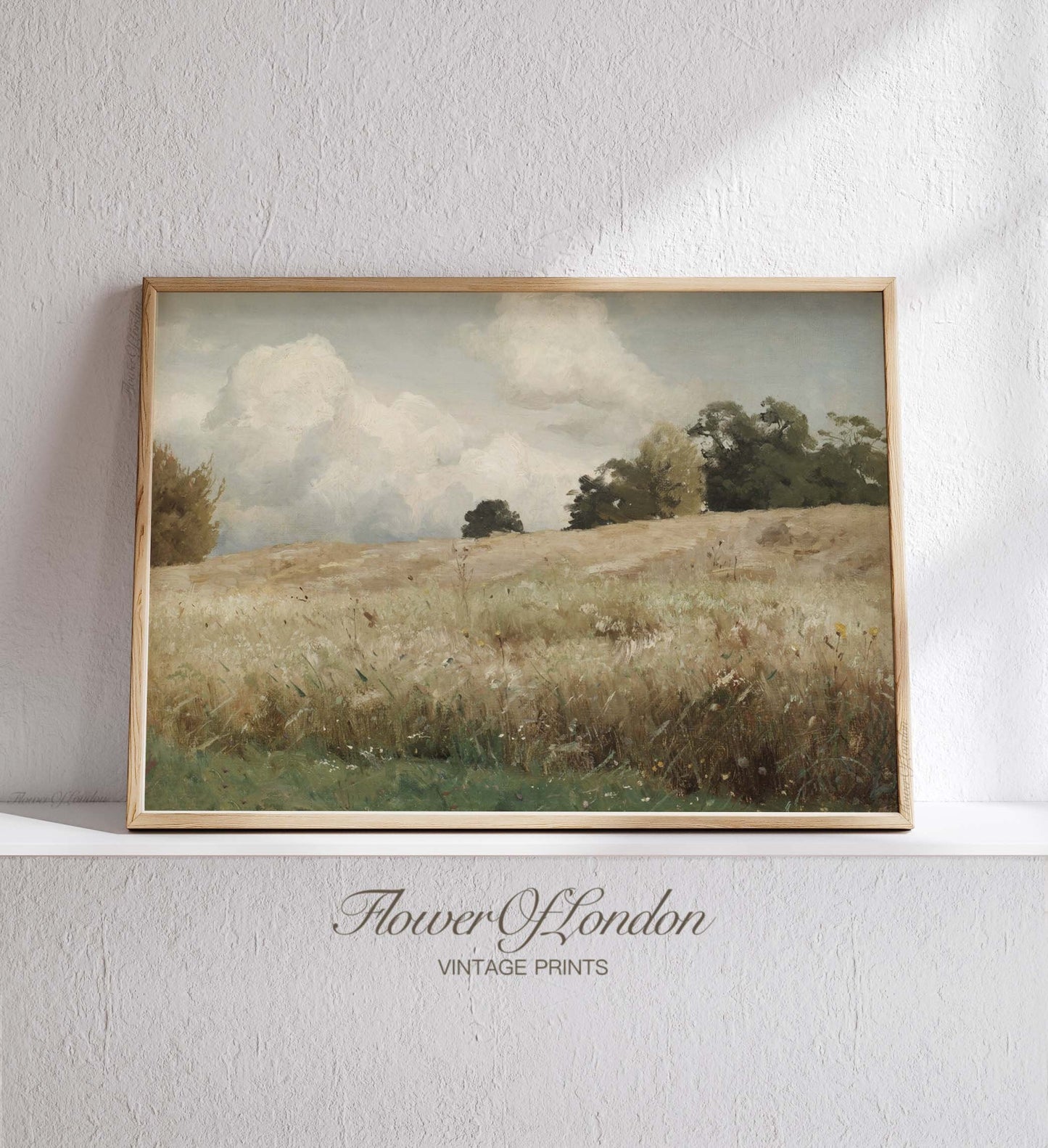 Wheat Field Print, Vintage Neutral Corn Field Summer Harvest Landscape, #63