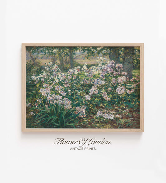 Blossoming Flowers Print, Vintage Spring Meadow, Blooming Garden Oil Painting, #88