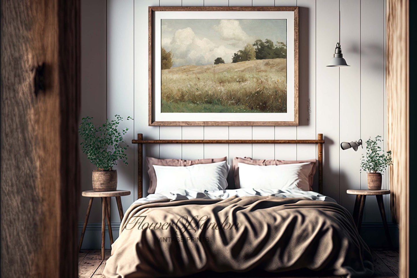 Wheat Field Print, Vintage Neutral Corn Field Summer Harvest Landscape, #63