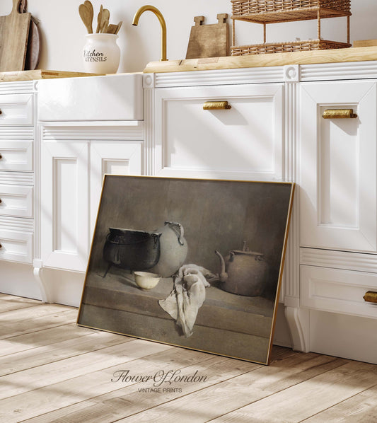 Rustic Kitchen Print, Vintage Neutral Kitchen Pots Utensils Still Life, Farmhouse Decor, #76