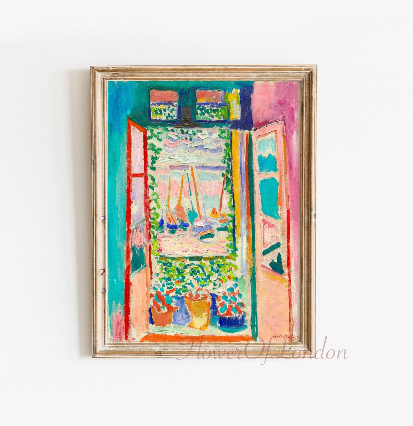 Matisse Open Window Collioure 1905 print with pink pastel tones as a framed print