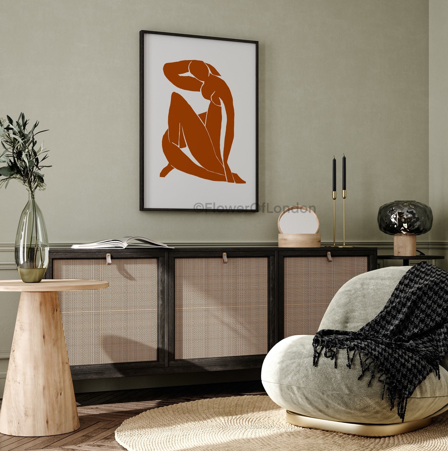 Henri Matisse abstract nude poster displayed in a minimalist home office setting