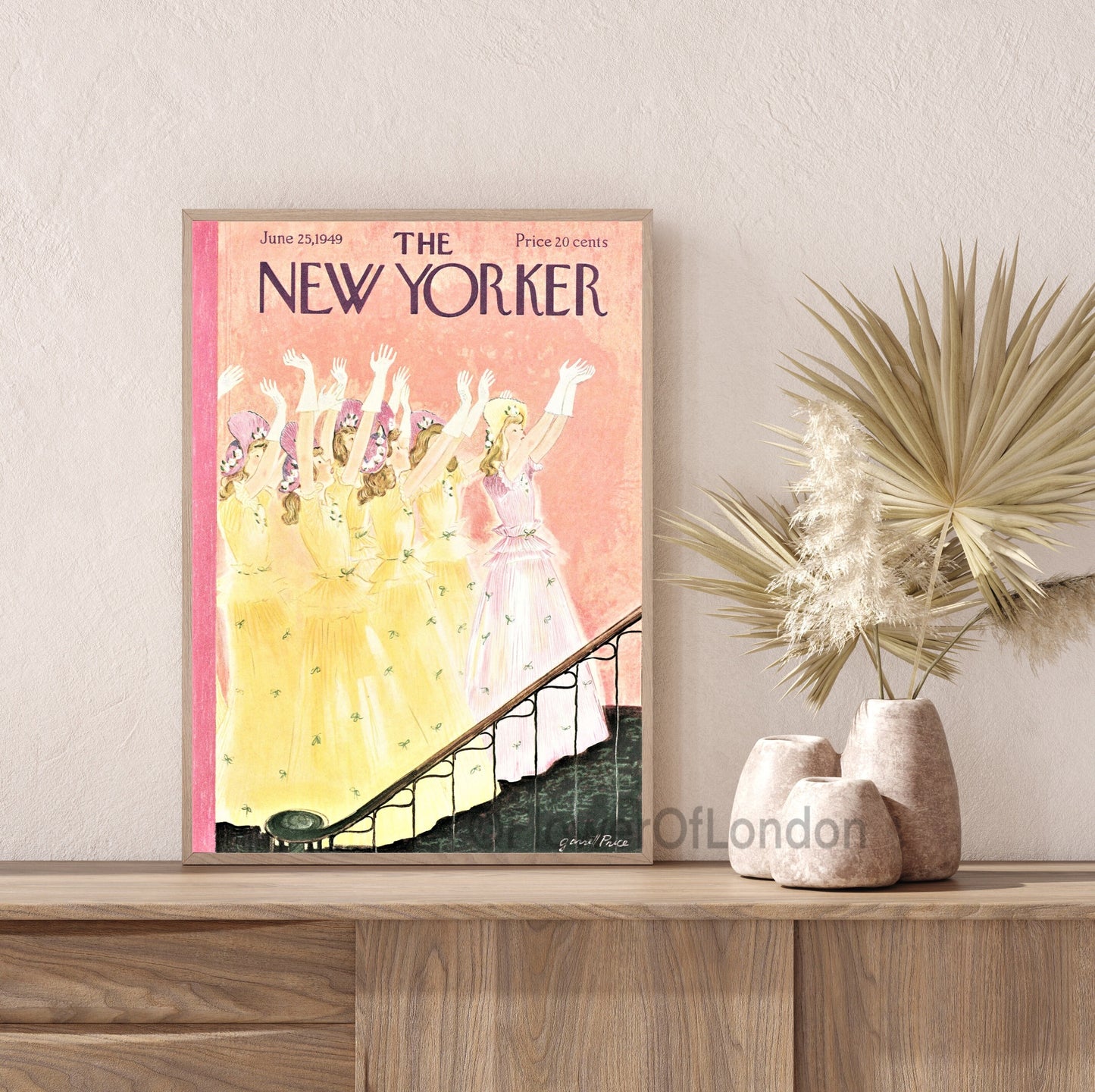 New Yorker Print June 1949, Warm Soft Pastel Colours College Dorm Decor