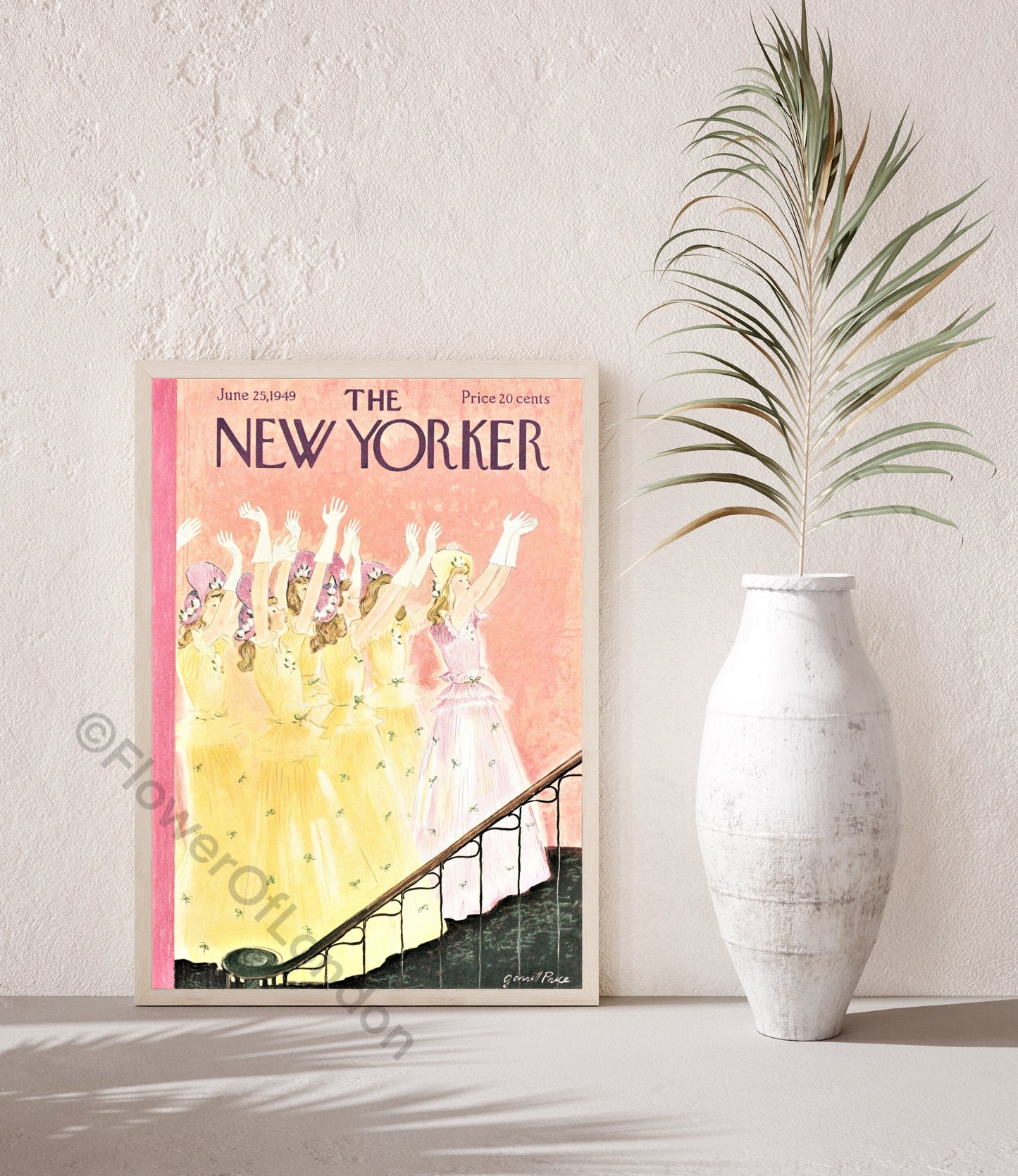 New Yorker Print June 1949, Warm Soft Pastel Colours College Dorm Decor