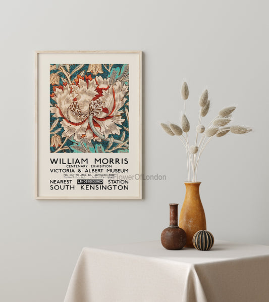 William Morris Exhibition Poster, Vintage Honeysuckle Textile