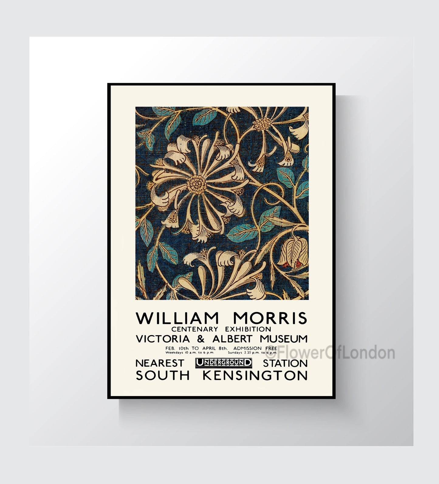 William Morris Exhibition Poster, Vintage Honeysuckle Fabric