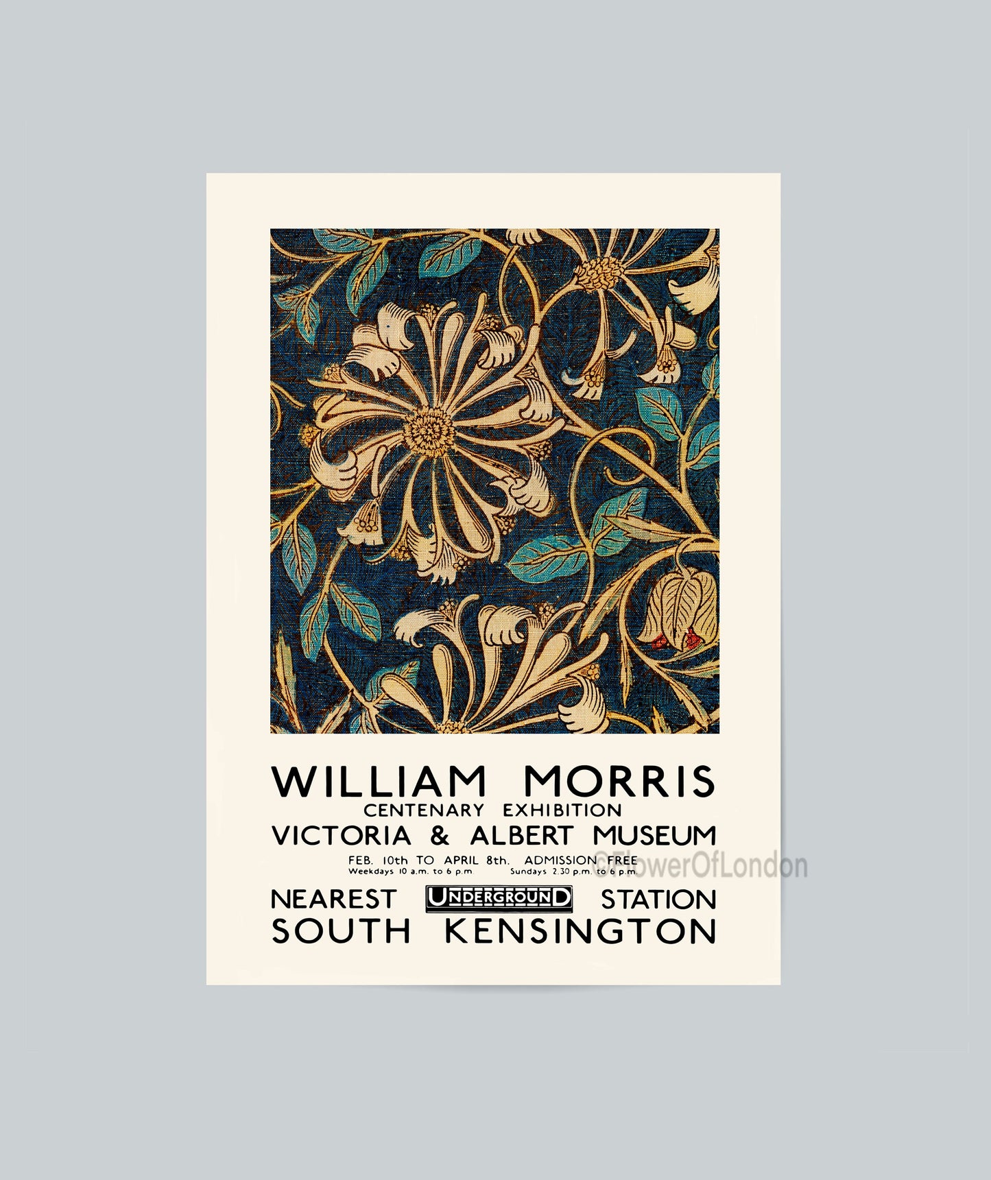 William Morris Exhibition Poster, Vintage Honeysuckle Fabric