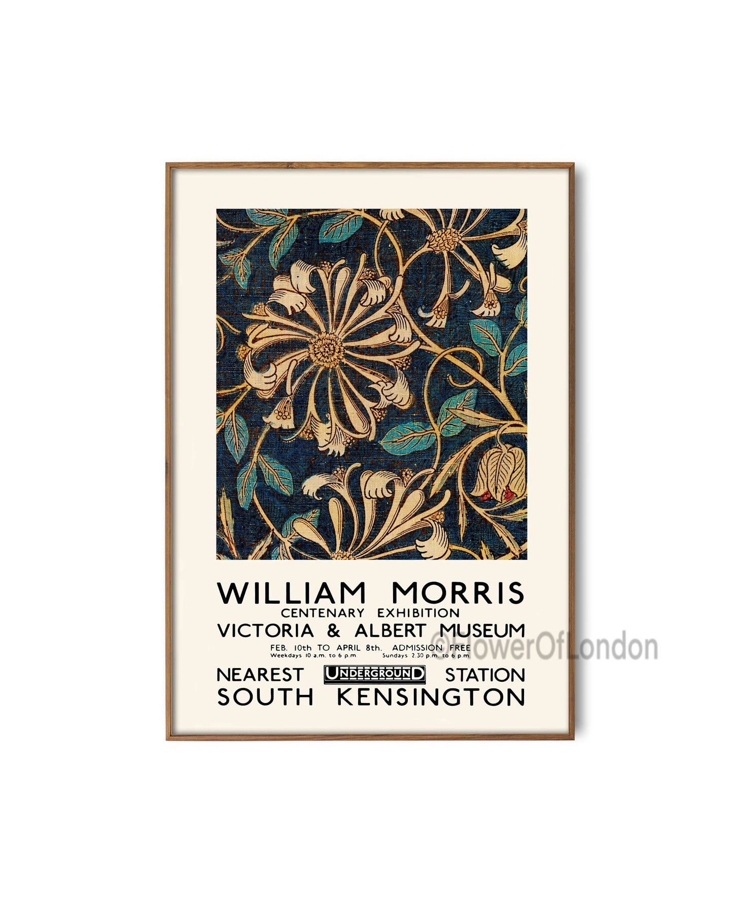 William Morris Exhibition Poster, Vintage Honeysuckle Fabric