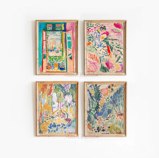 Set of 4 Matisse Prints, Open Window, Woman & Landscapes