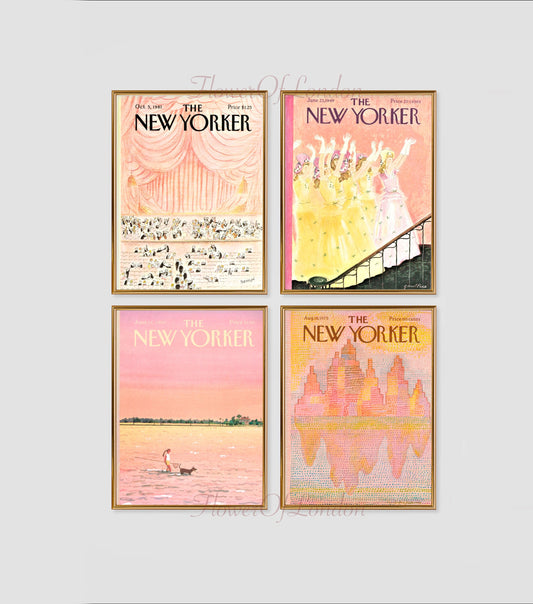 New Yorker Set of 4 Prints, Warm Pastel College Dorm Decor