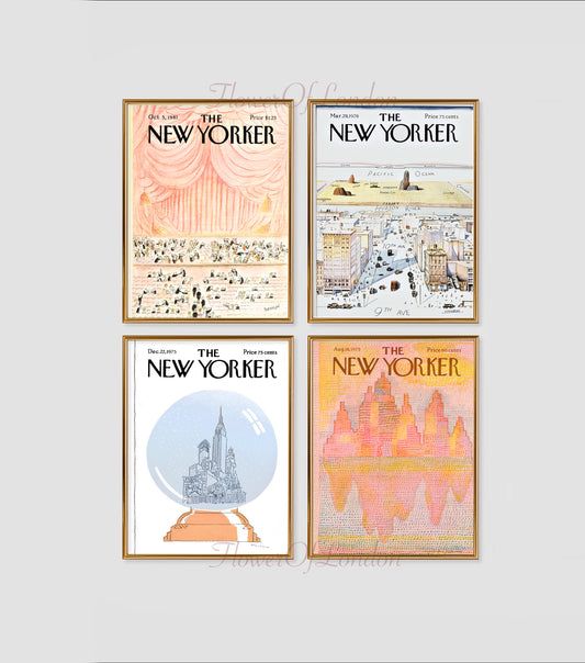 Set of 4 New Yorker Prints, Soft Pastel Colours College Dorm Decor