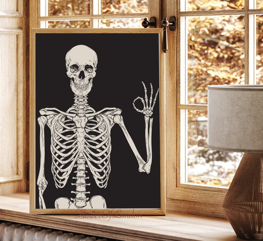 Vintage Funny Halloween Skeleton Print #H15