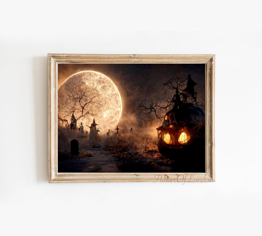 Scary Halloween Pumpkin Spooky Moon Print #H13