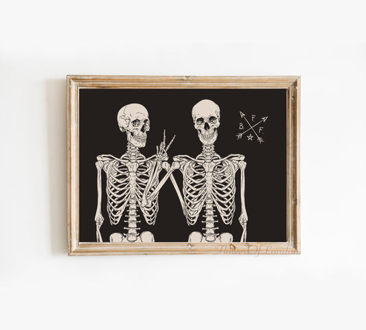 2 Skeletons Best Friends Forever Halloween Print #H1