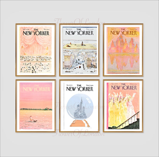 New Yorker Set of 6 Cover Prints,  College Room Decor Warm Soft Peach Colours