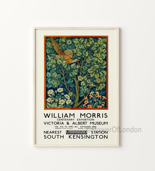 William Morris Print Exhibition Poster Pheasant Fabric Wallpaper Giclée PREMIUM