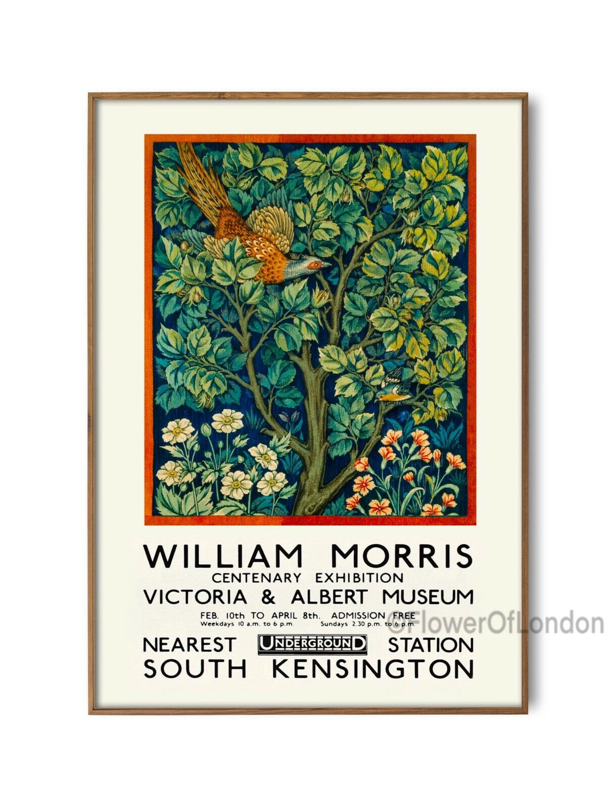 William Morris Print Exhibition Poster Pheasant Fabric Wallpaper Giclée PREMIUM