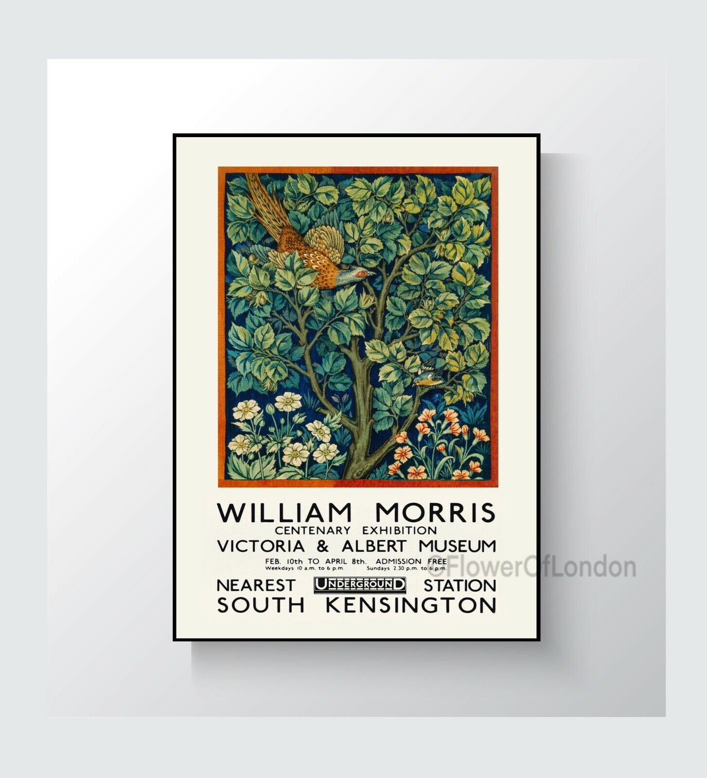 William Morris Print Exhibition Poster Pheasant Fabric Wallpaper Giclée PREMIUM