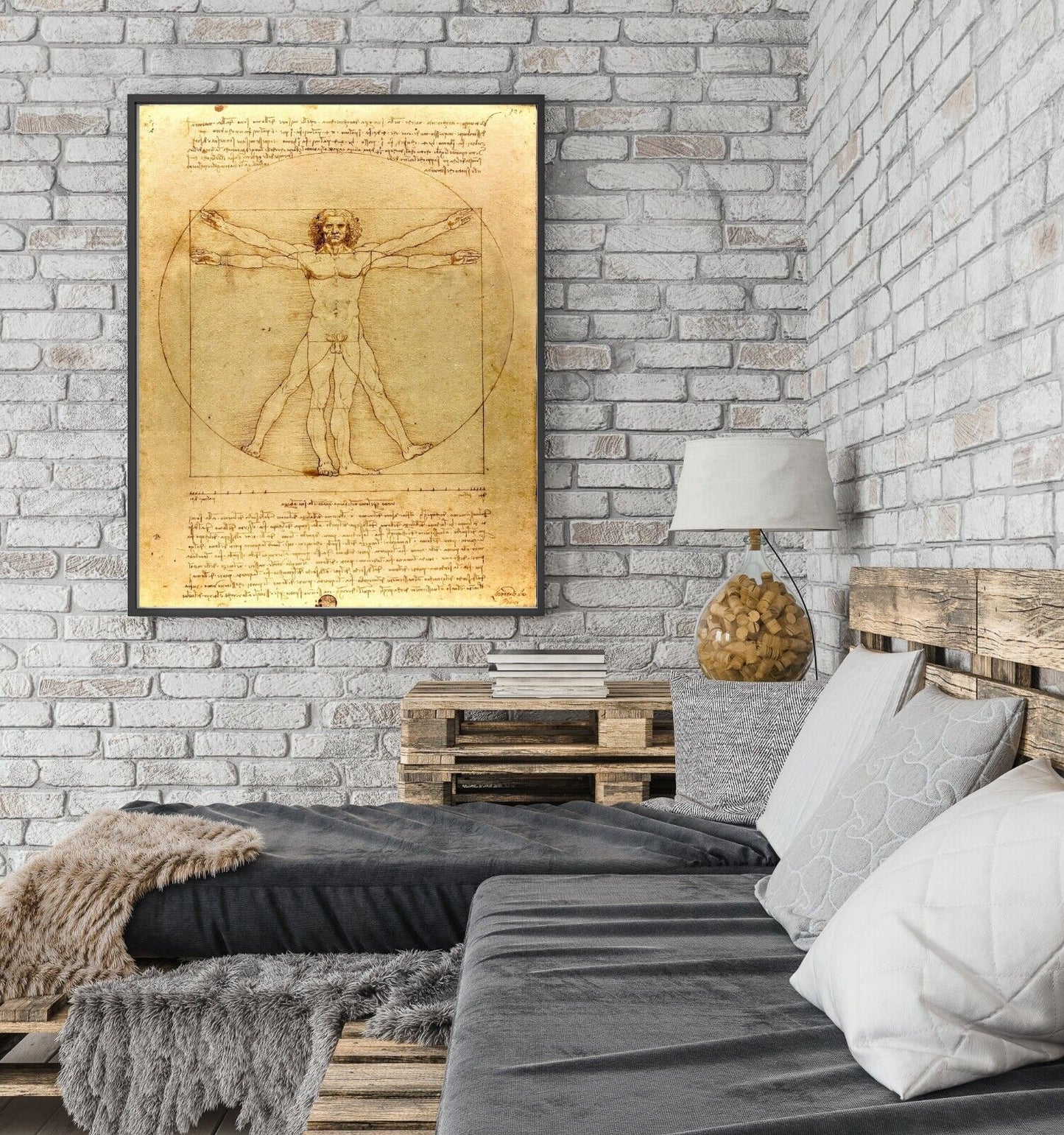 Leonardo Da Vinci Print Vitruvian Man Famous Painting Old Masters Classic Giclee