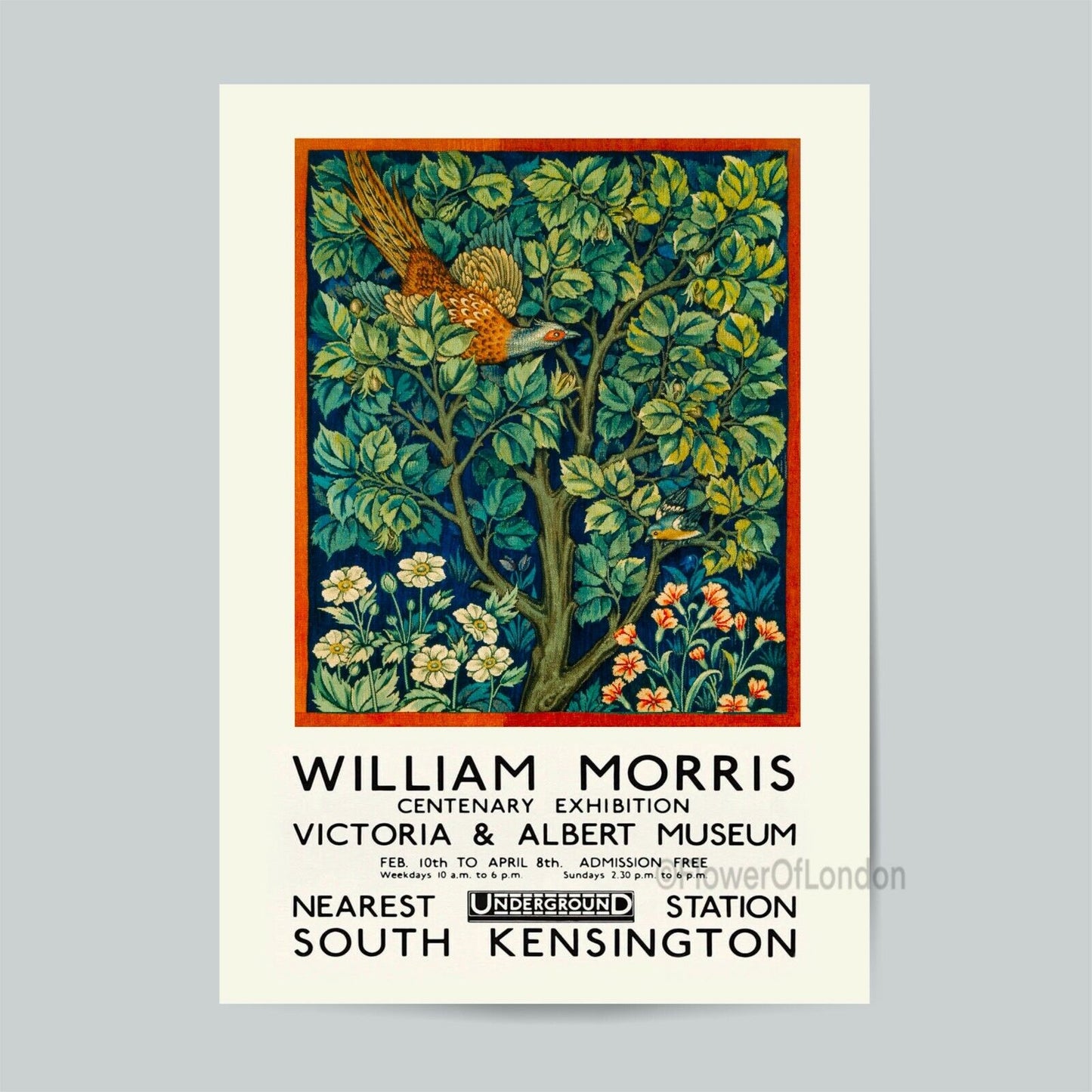 William Morris Print Exhibition Poster Pheasant Fabric Wallpaper Giclée PREMIUM