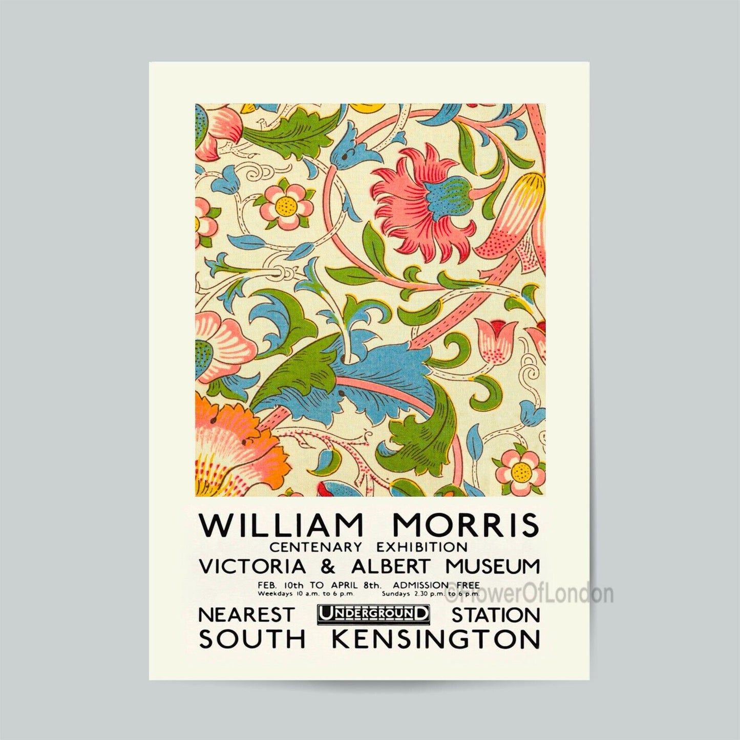 William Morris Print Exhibition Poster Lodden Textile Wallpaper Pink Bright 