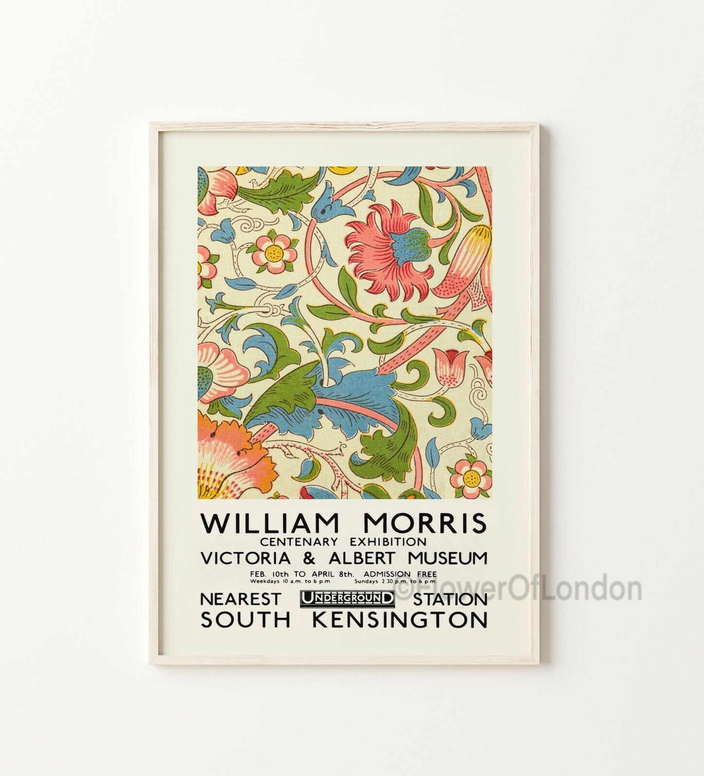 William Morris Print Exhibition Poster Lodden Textile Wallpaper Pink Bright 