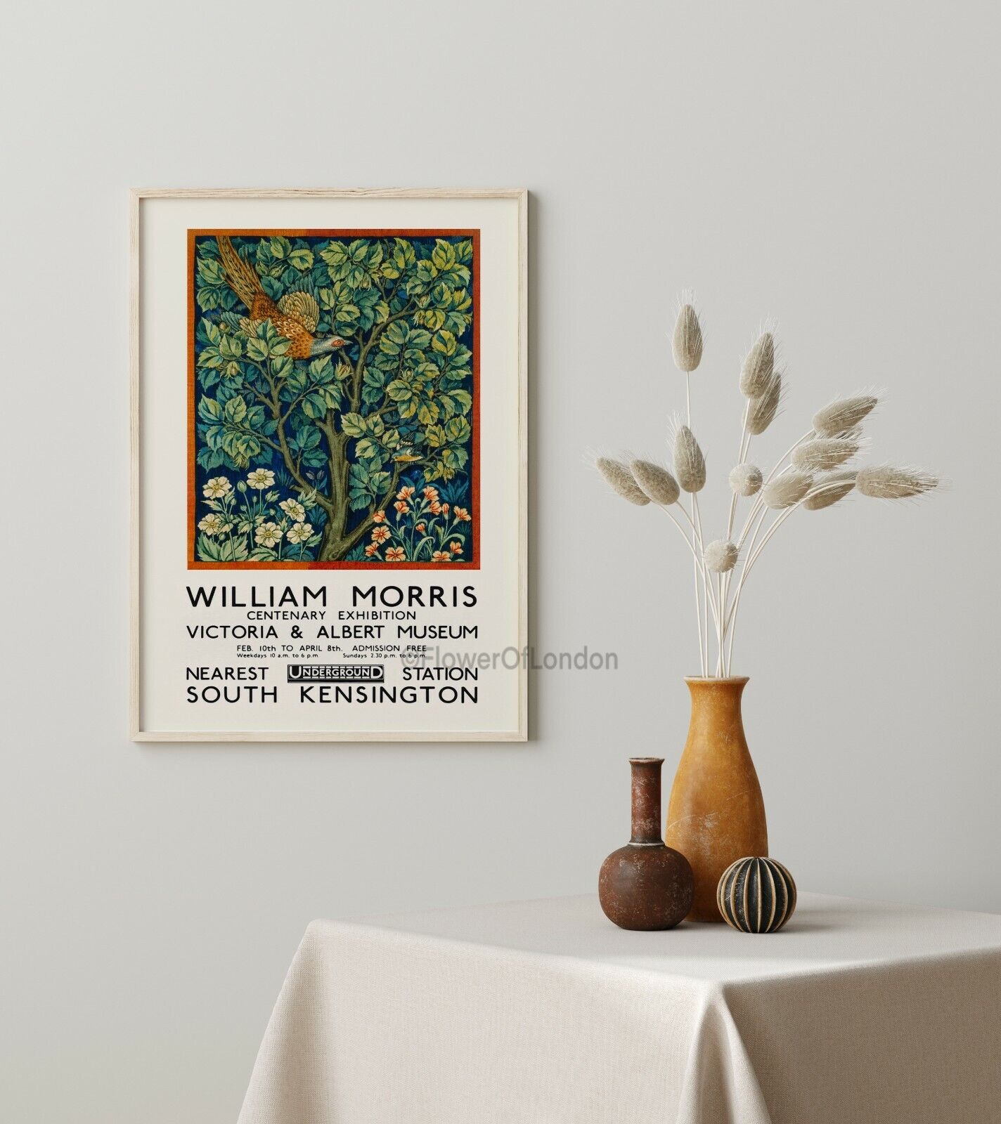 William Morris Print Exhibition Poster Pheasant Fabric Wallpaper Giclée PREMIUM