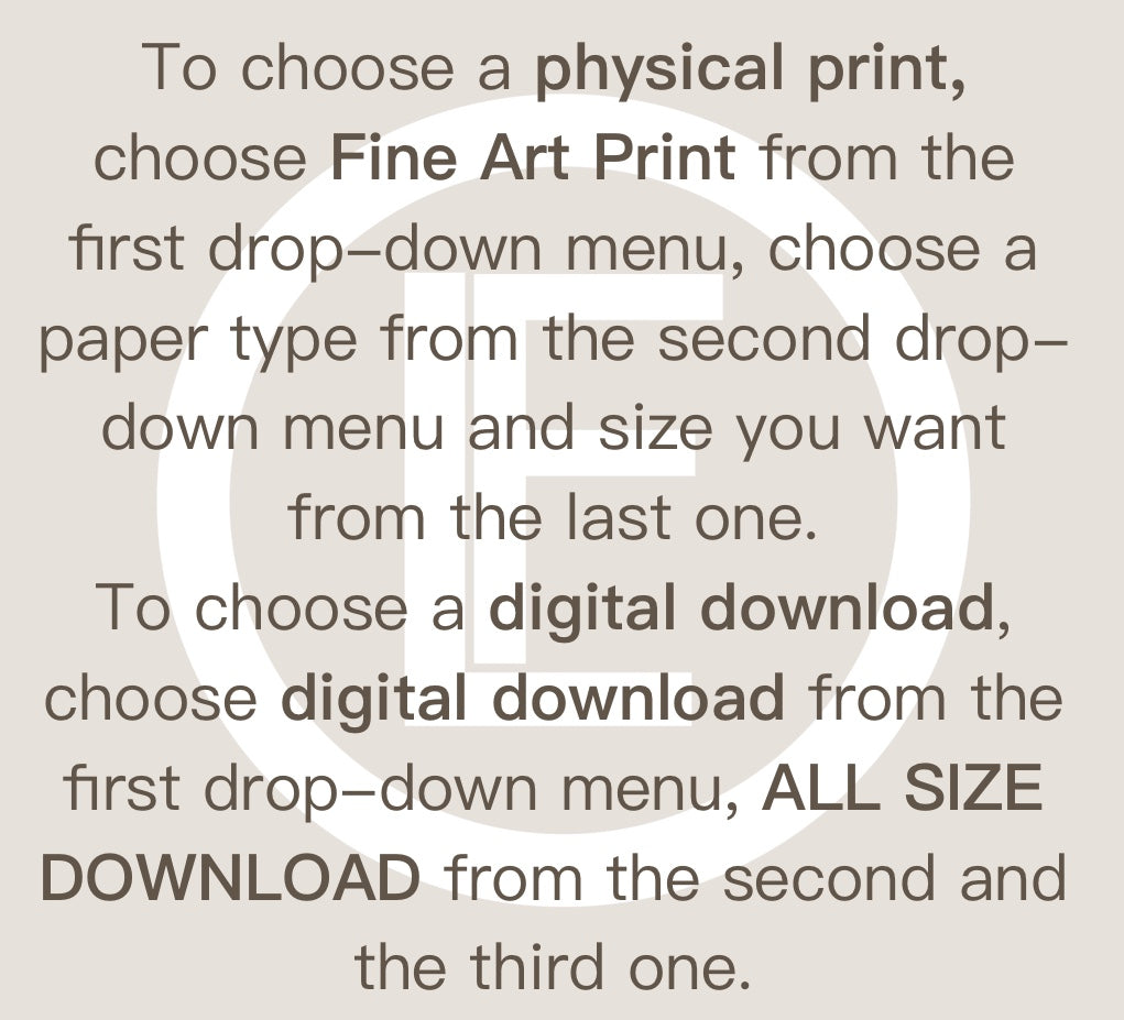 a white poster with the words to choose a physical print, choose fine art print