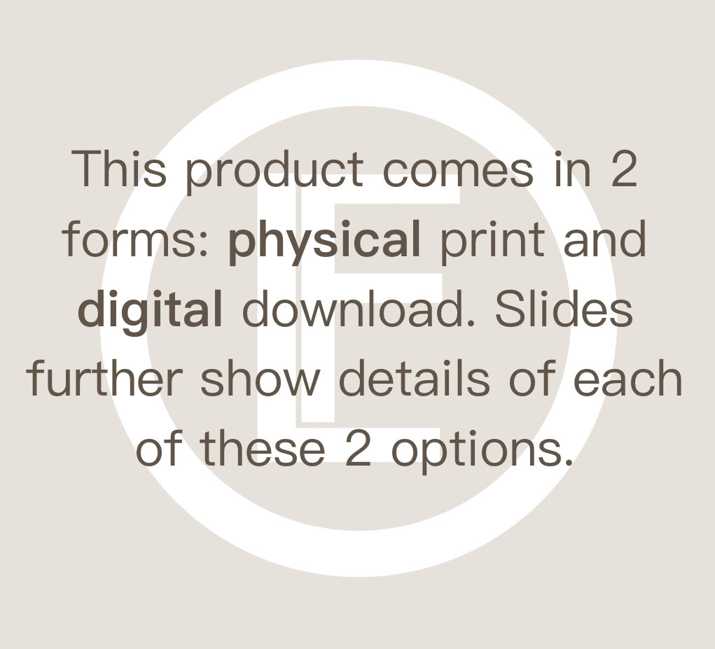 a white circle with the words, this product comes in 2 forms physical print and