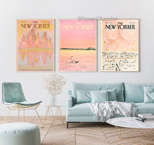 New Yorker Magazine Set of 3 Cover Prints, Summer Warm Soft Pink Peach Pastel Colours