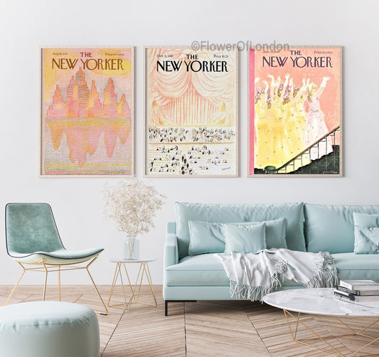 New Yorker Magazine Set of 3 Cover Prints, Summer Warm Soft Pink Peach Pastel Colours