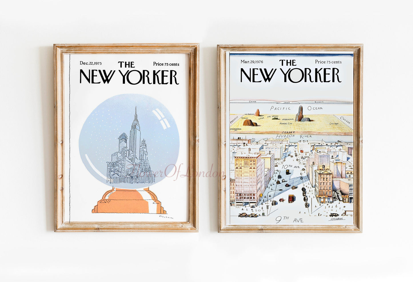 Set of 2 New Yorker Prints, 22 Dec 1975 & 29 Mar 1976