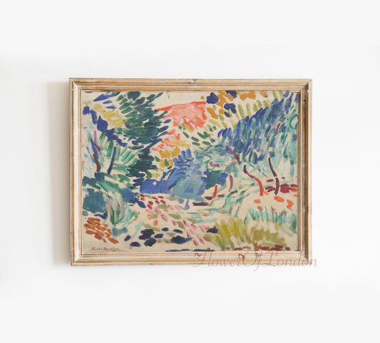 Horizontal Matisse Landscape at Collioure poster in sage green and pink