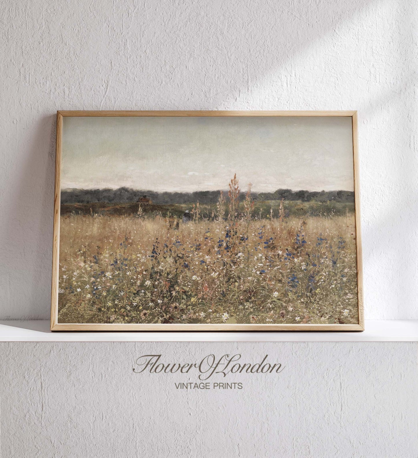 Wildflowers Field Print, Vintage Summer Meadow Blooming Tall Grass, #52