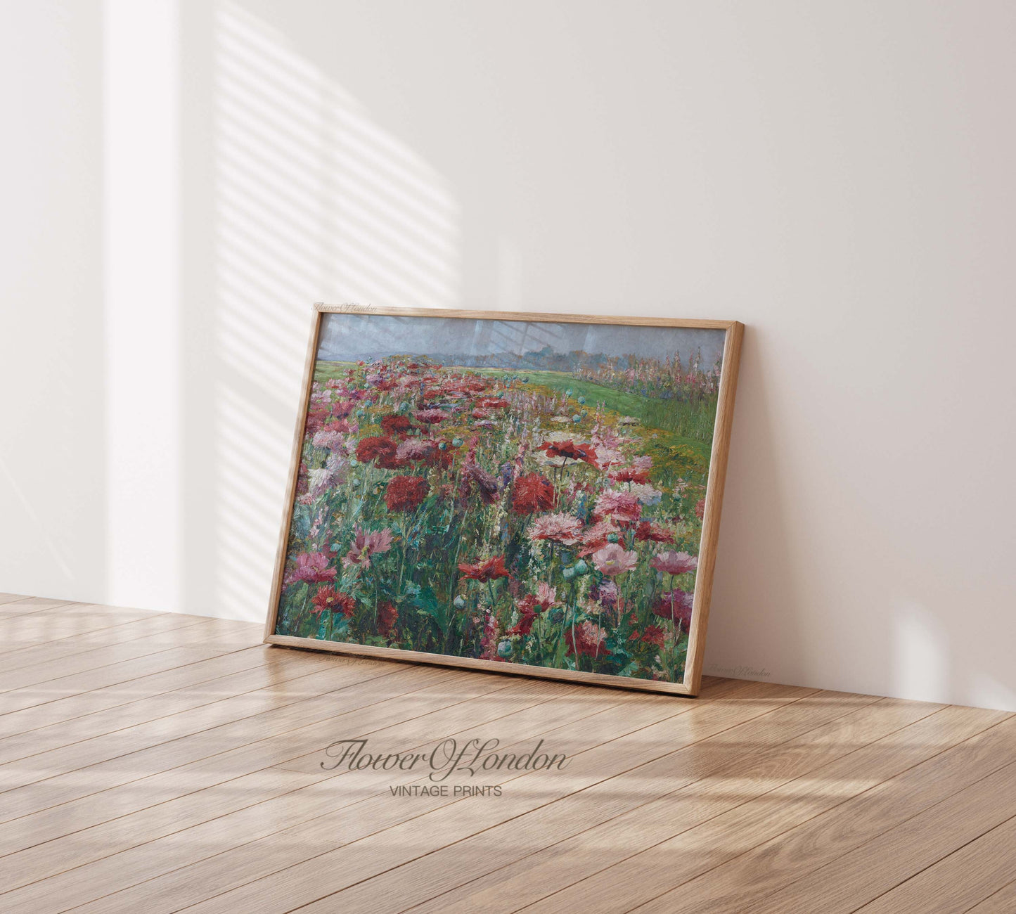 Blossoming Poppies Flowers Print, Vintage Spring Meadow Wildflowers Field, #32