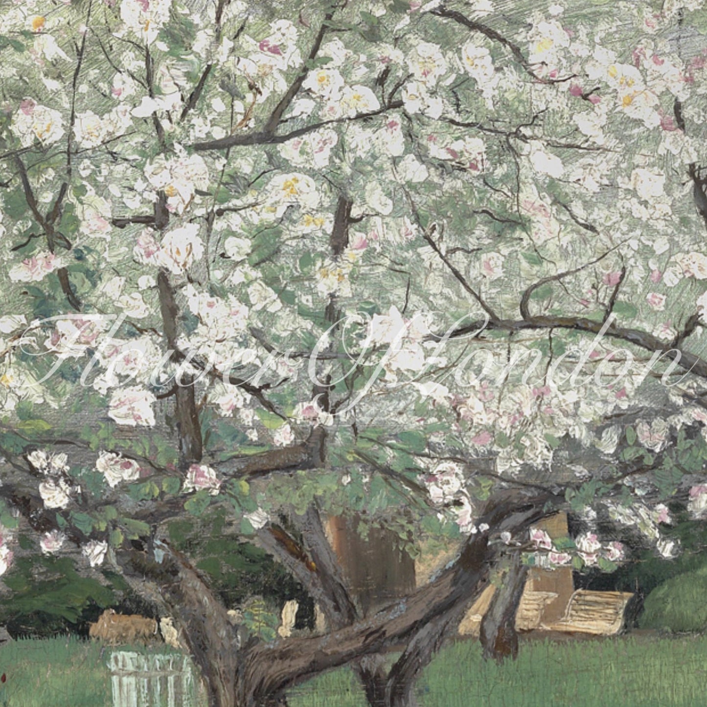 a painting of a tree with white flowers