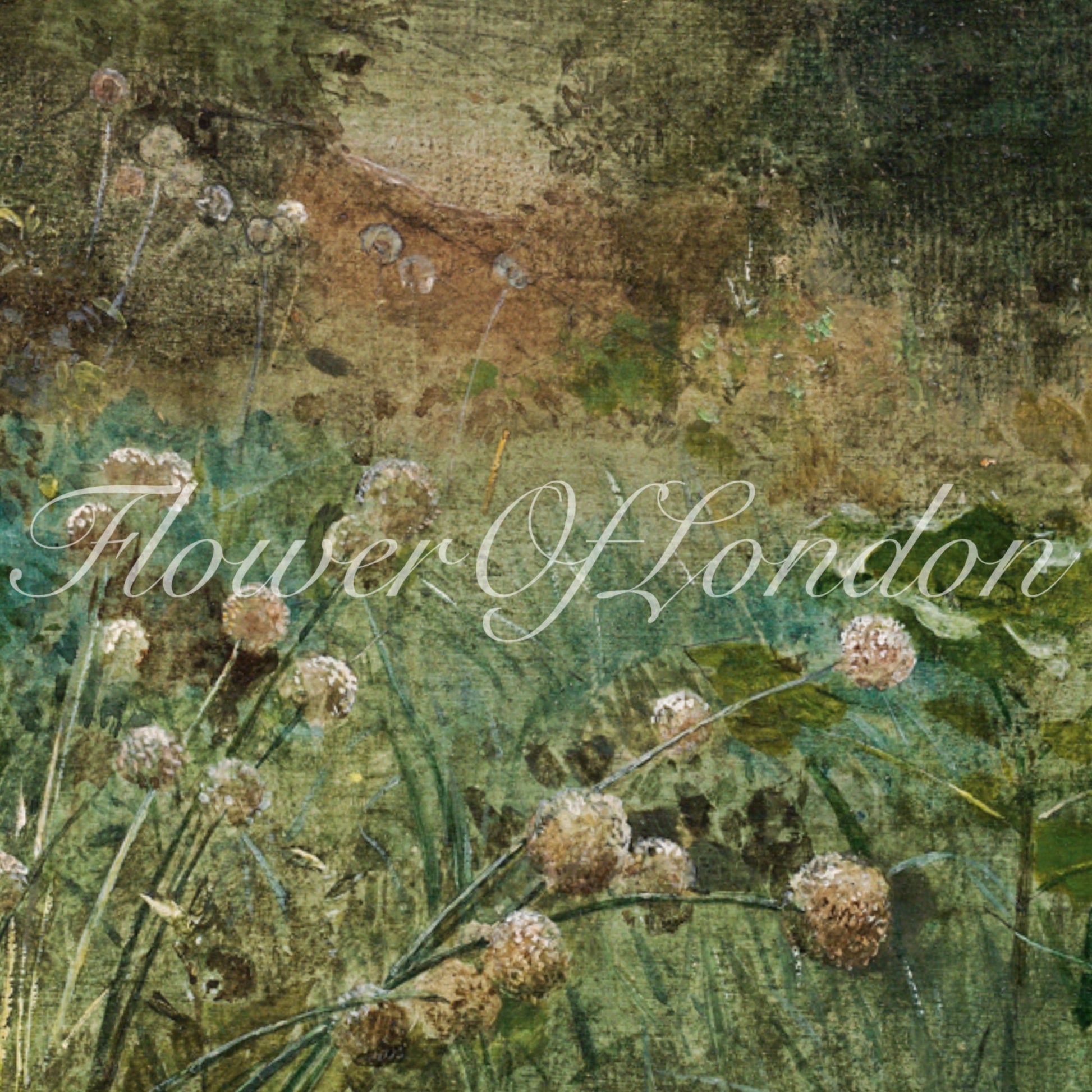 a painting of a field of flowers with the words flowers of montour written in