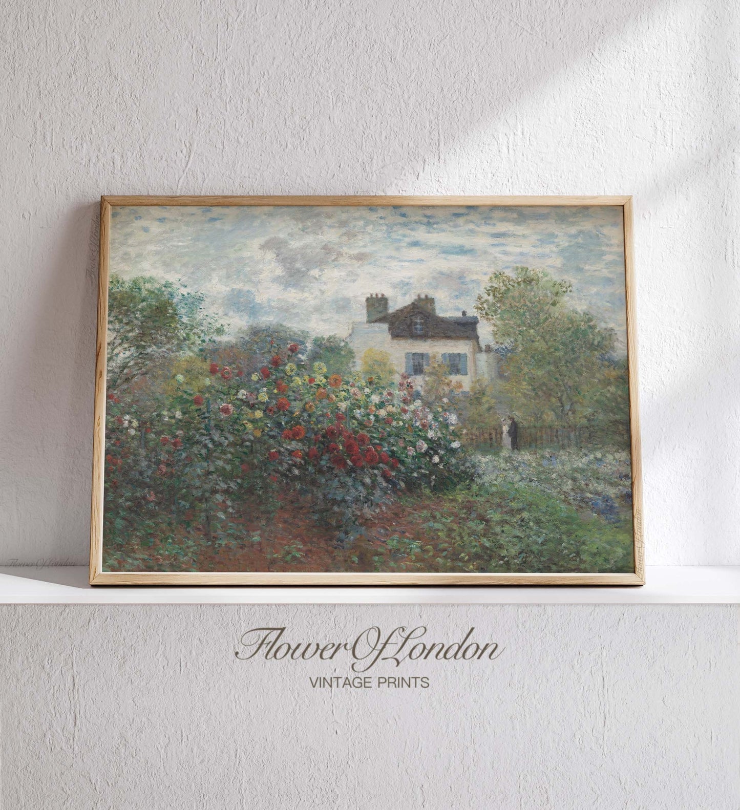 Blossoming Rose Garden Print, Vintage Cottage Spring Country Oil Painting, #83