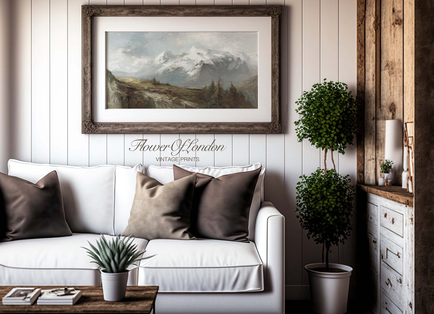 Mountains Print, Vintage Rustic Winter Neutral Countryside Landscape, #38