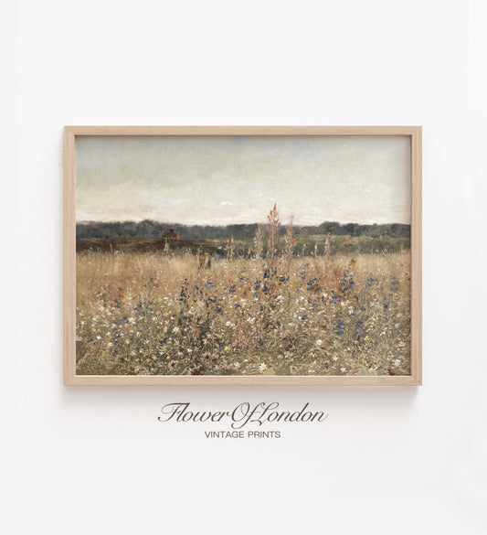 Wildflowers Field Print, Vintage Summer Meadow Blooming Tall Grass, #52