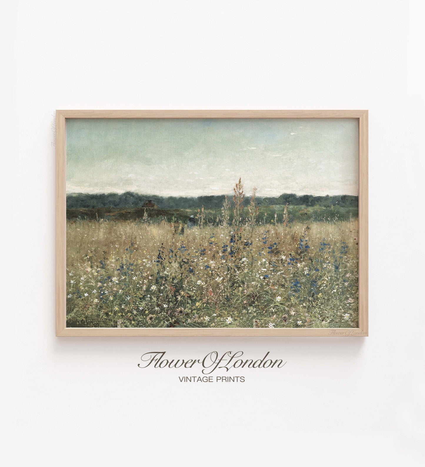 Wildflowers Field Print, Vintage Spring Meadow Blossoming Tall Grass, #53