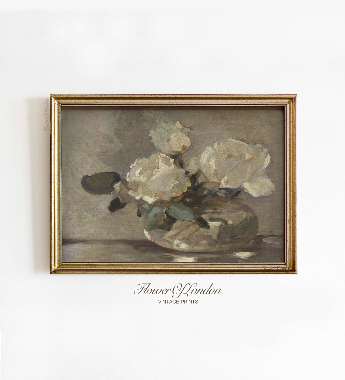 Roses Bouquet Print, Vintage Muted Neutral White Flowers Still Life, #60