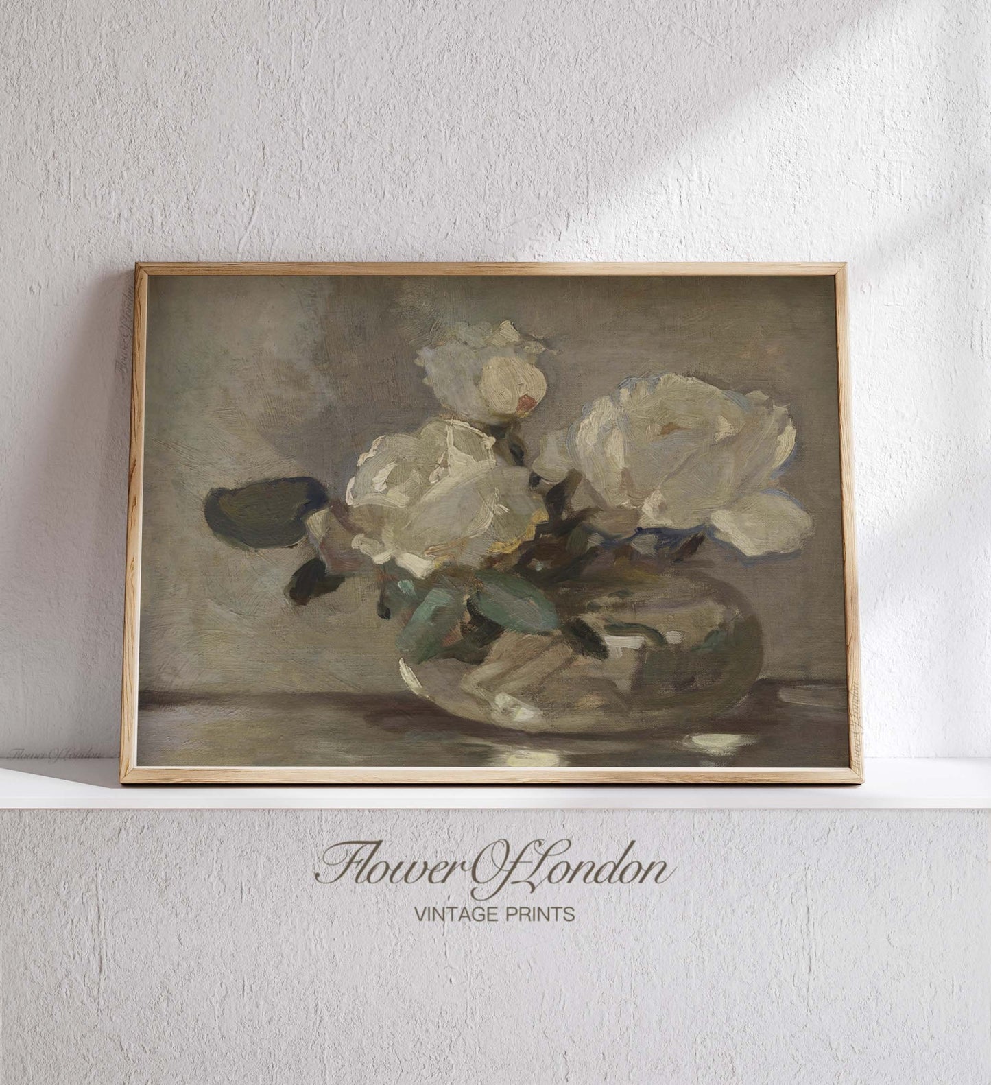 Roses Bouquet Print, Vintage Muted Neutral White Flowers Still Life, #60