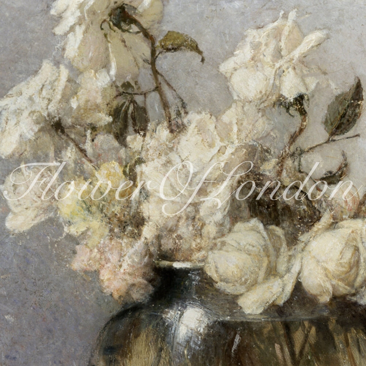 Roses Bouquet Print, Vintage Muted Neutral Flowers Still Life, White Roses Painting, #61