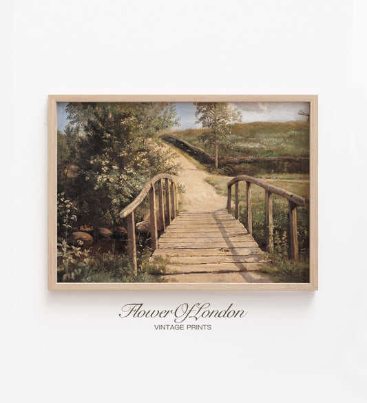 Country Old Bridge Print, Neutral Summer Vintage Bridge Country Landscape, #62